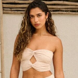 Beige Strapless Twist Top